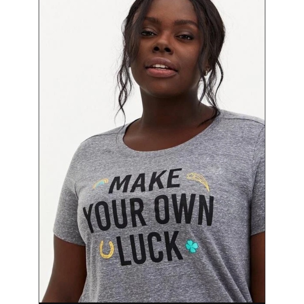 Torrid Slim Fit Heather Gray Shirt Make Your Own Luck Womens Size 3X